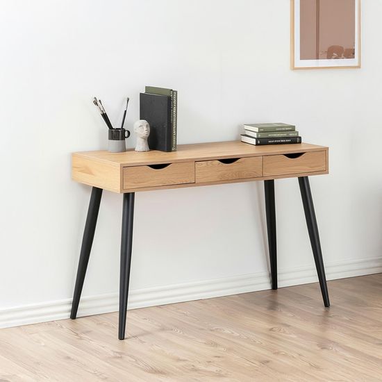 Neptun Oak and Black 3 Drawer Office Desk
