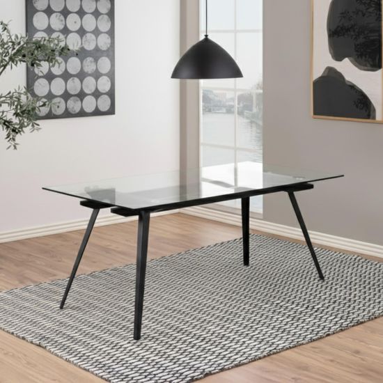 Monti Clear Glass and Black 6 Seater Dining Table - 180cm