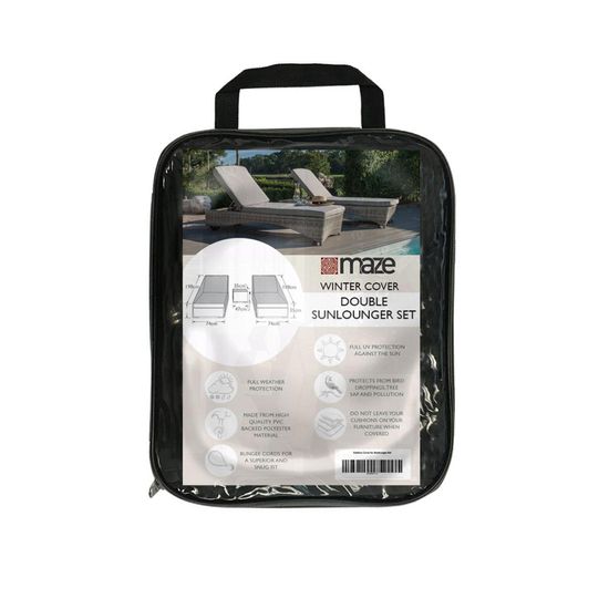 Maze Black Polyester Garden Sunlounger Set Cover