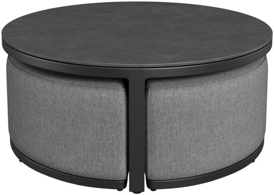 Maze Flanelle Aluminium Round Garden Coffee Table with Footstools