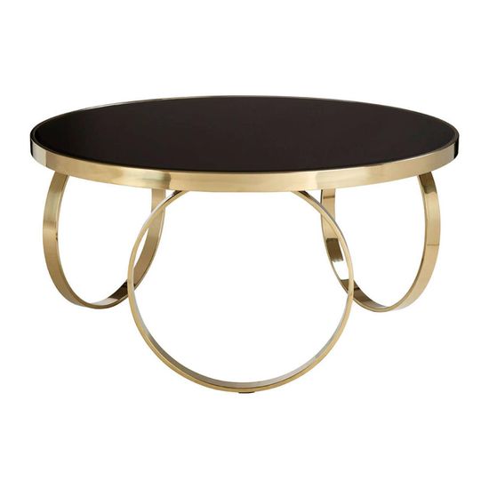 Ragusa Black Glass Large Round Coffee Table with Ring Gold Base