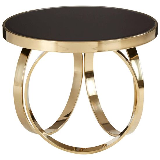 Ragusa Black Glass Round Coffee Table with Ring Gold Base