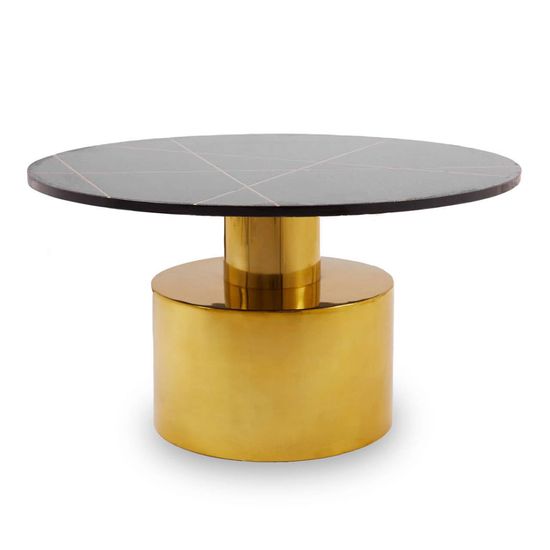 Rabia Black Marble Round Coffee Table with Gold Base