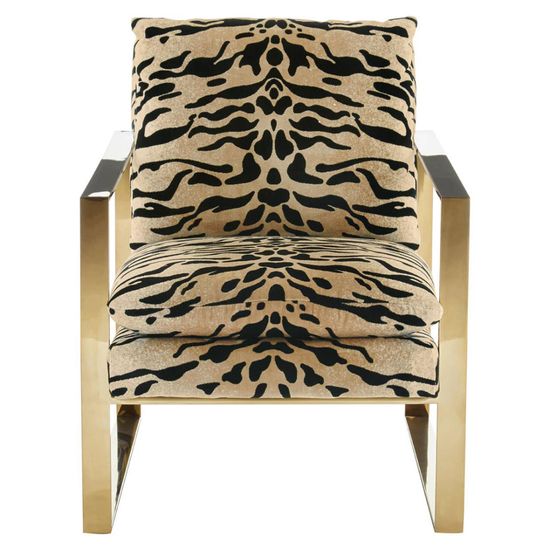 Gillett Tiger Print Fabric Armchair with Gold Metal Legs