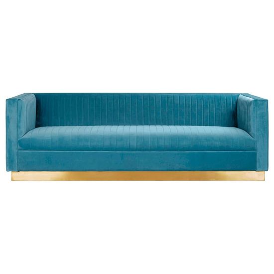 Opal Light Blue Velvet Fabric 3 Seater Sofa
