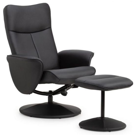 Lugano Black Faux Leather Recline Chair with Footstool