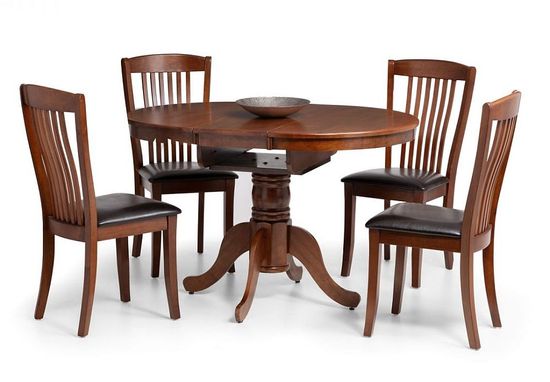 Canterbury Mahogany 2-4 Seater Round Extending Dining Set with 4 Leather Chairs