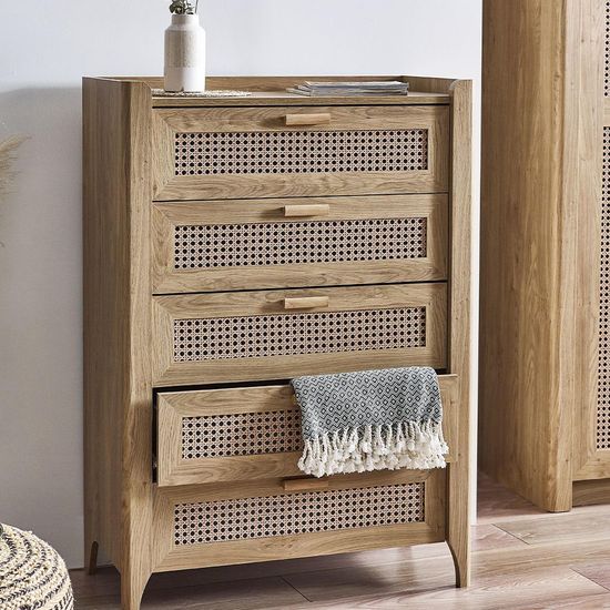 Sydney Faux Rattan 5 Drawer Midi Chest