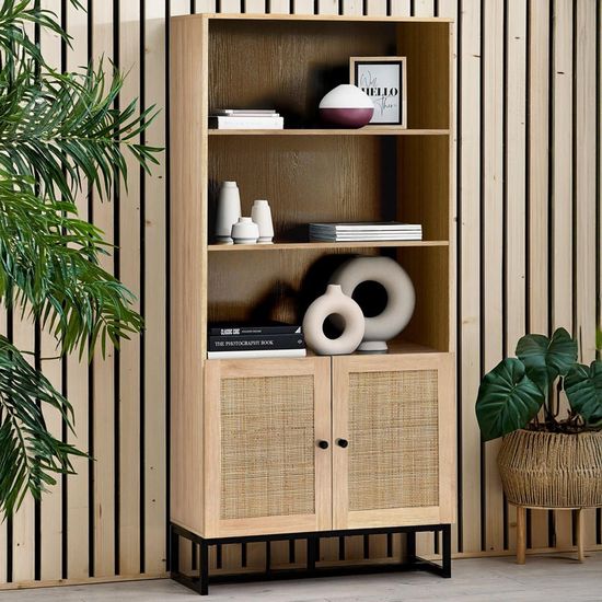 Padstow Oak and Rattan Bookcase