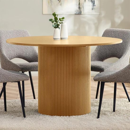 Louis Fluted Light Oak 4 Seater Round Pedestal Dining Table - 120cm