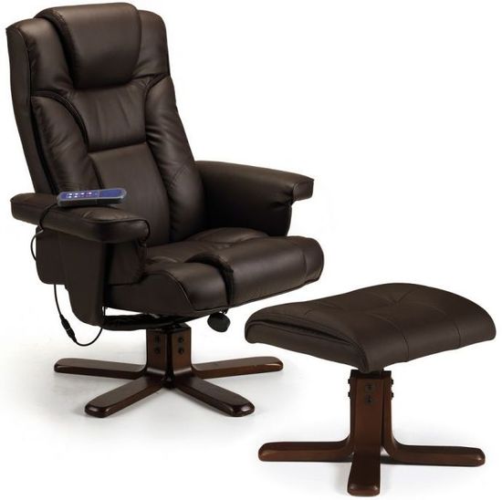 Malmo Brown Faux Leather Recliner Chair with Walnut Legs Footstool