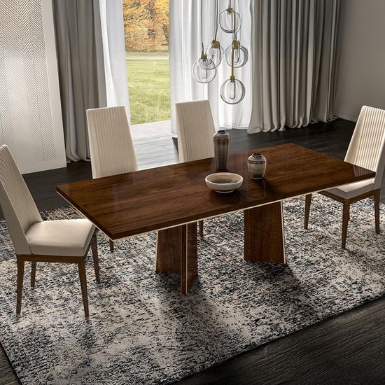 Modern Eva Walnut Italian 6-8 Seater Extending Dining Table with Gold Trim