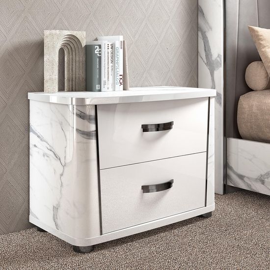 Anna White Italian 2 Drawer Bedside Cabinet