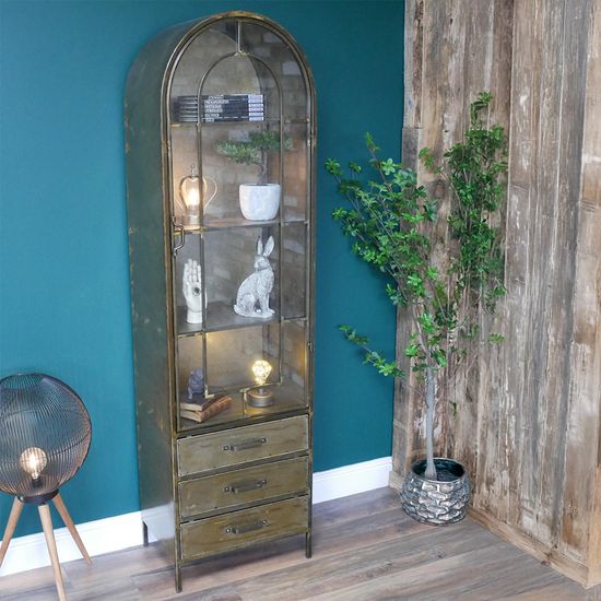 Dutch Brushed Gold Metal 1 Door Display Cabinet