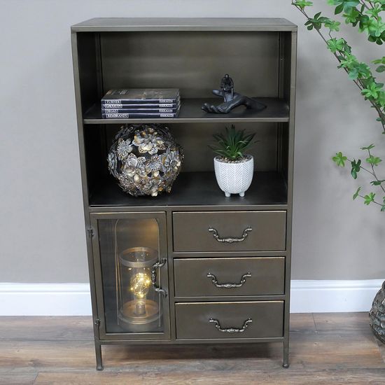 Dutch Grey Metal 1 Door 3 Drawer Cabinet