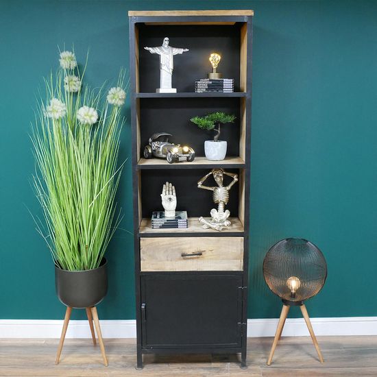 Dutch Industrial Mango Wood Narrow Bookcase