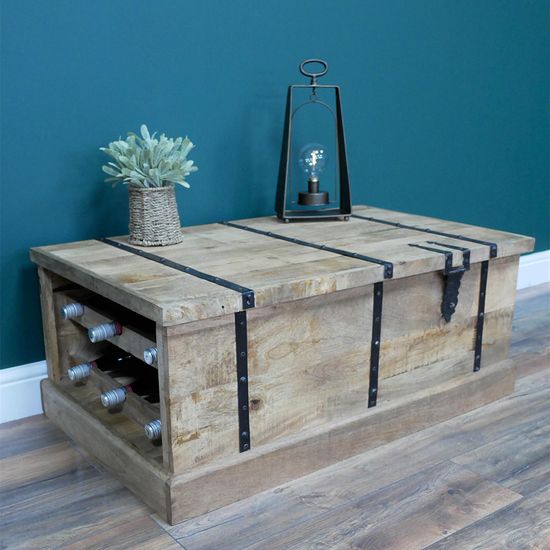 Dutch Mango Wood Trunk with Wine Bottle Storage
