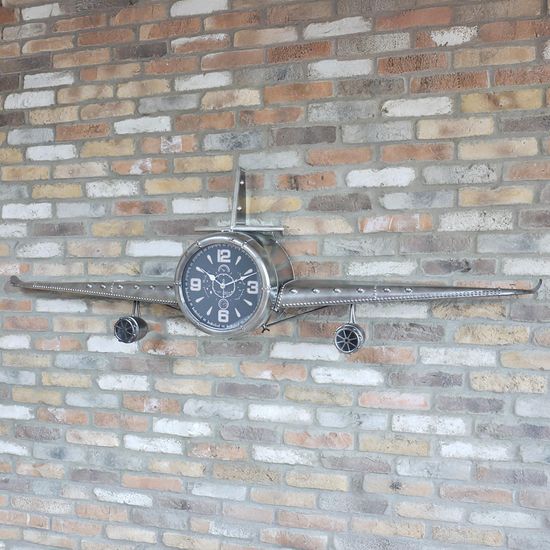 Silver Aeroplane Metal Clock