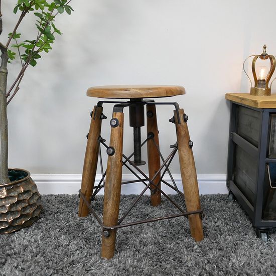 Dutch Industrial Style Adjustable Round Stool