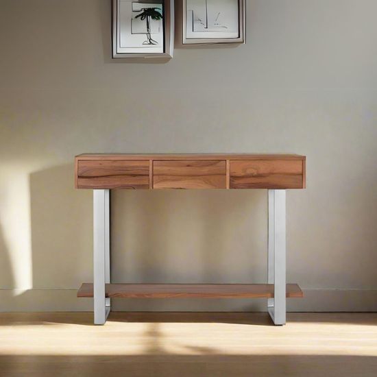 Monza Natural Acacia Wood 3 Drawer Console Table