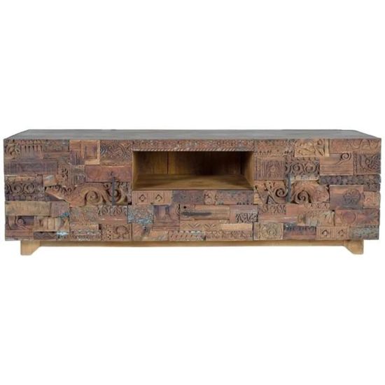 Omao Carved Mango Wood Storage Large TV Unit