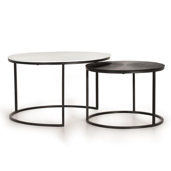 Minziro White and Black Round Coffee Table - Set of 2