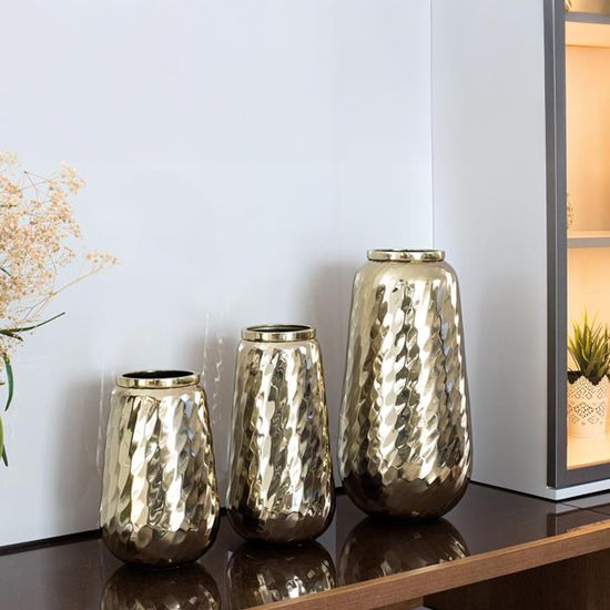 Ripon Gold Hammered Effect Metal Vase - Set of 3