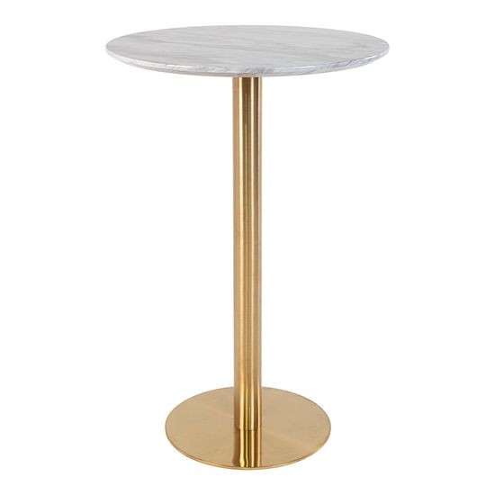 Bolzano White Marble Effect Round Bar Table with Gold Base