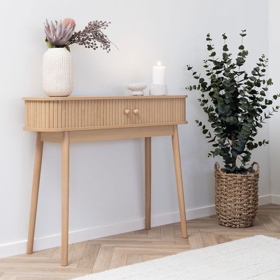 Nikko Pine Wood Fluted 2 Door Curved Console Table