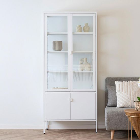 Brisbane White Metal 4 Door Display Cabinet