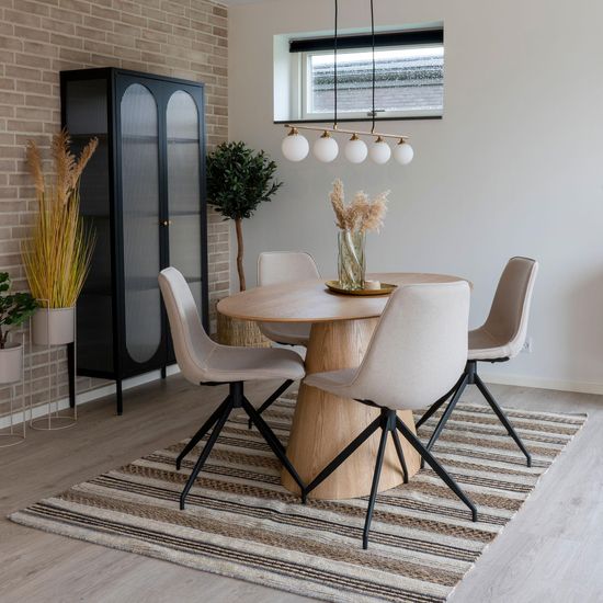 Bolton Natural Wood Oval Dining Set with 4 Zebulon Sand Swivel Chairs