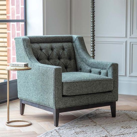 Libra Theodore Forest Green Buttoned Armchair
