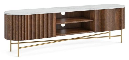 Harvard 180cm Fluted Curved TV Unit with White Marble Top