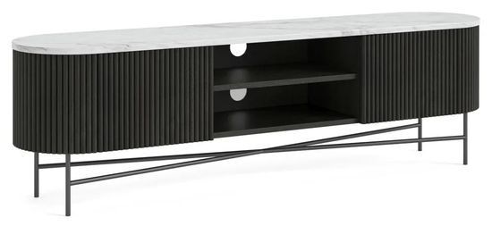 Lucas Black 180cm Fluted Curved TV Unit with White Marble Top