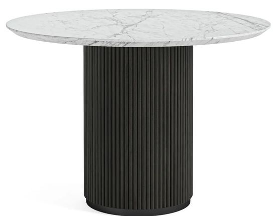 Lucas Black 4 Seater Round Fluted Dining Table with White Marble Top