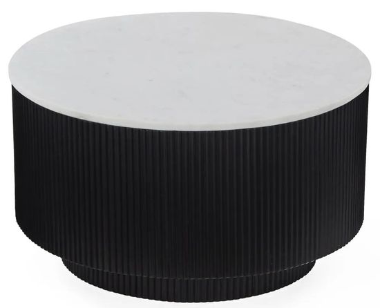 Lucas Black Fluted Round Coffee Table with White Marble Top