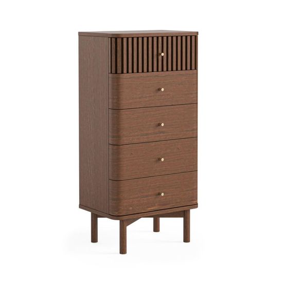 Soho Dark Oak 5 Drawer Slatted Tallboy Chest
