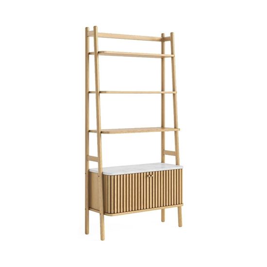 Soho Oak 2 Door Slatted Bookcase - White Marble Top