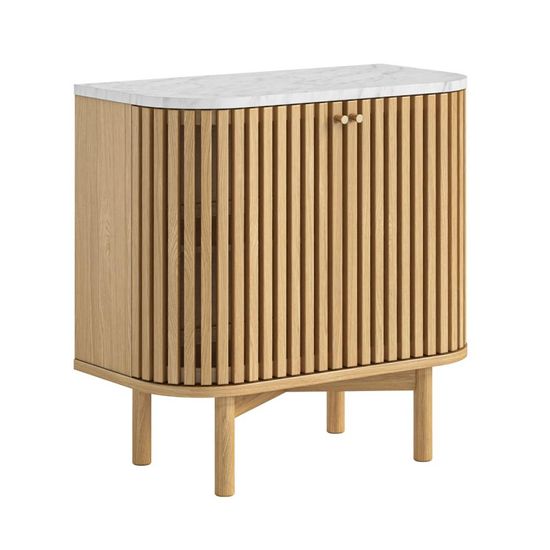 Soho Oak 2 Door Slatted Cupboard - White Marble Top