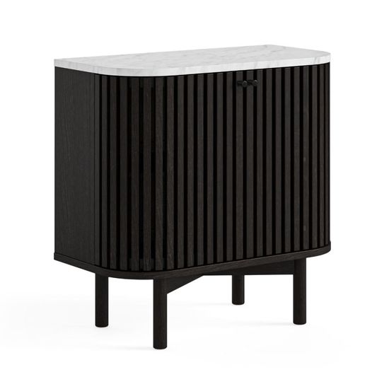 Soho Black 2 Door Slatted Cupboard - White Marble Top