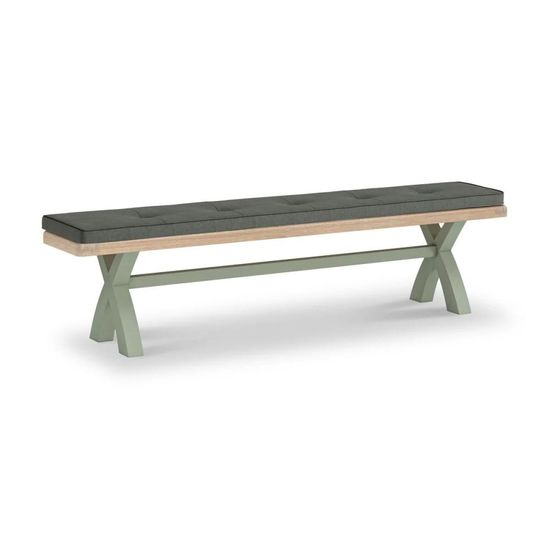Salcombe Sage Oak and Charcoal Fabric Dining Bench with Cross Leg