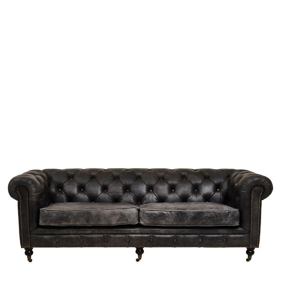 Hoxton Chesterfield  Dark Grey Leather 3 Seater Sofa