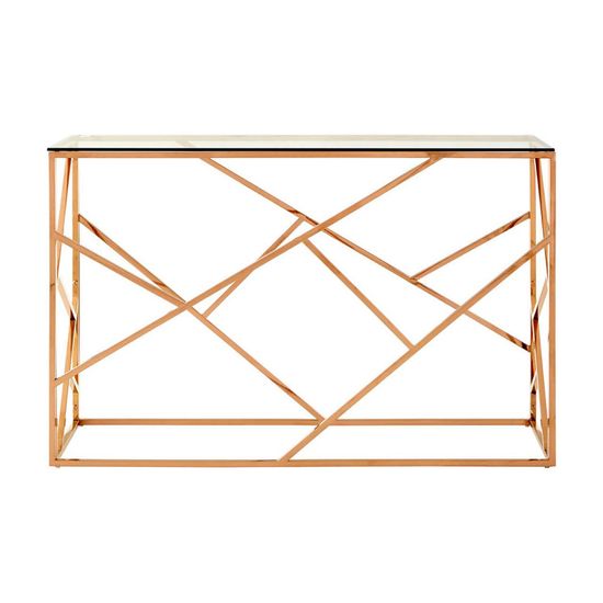 Allure Glass Console Table with Rose Gold Geometric Base
