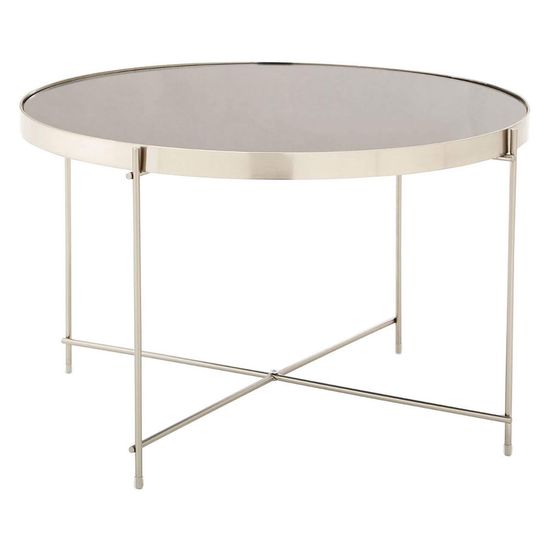 Allure Grey Mirrored Large Round Side Table with Chrome Legs