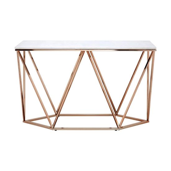 Allure White Faux Marble Console Table with Champagne Gold Base