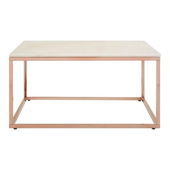 Allure White Marble Square Coffee Table with Rose Gold Base