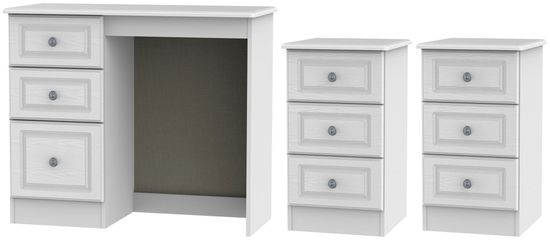 Pembroke White 3 Piece Bedroom Set with 3 Drawer Beside