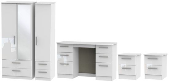 Knightsbridge White Gloss 4 Piece Bedroom Set with 3 Door Combi Wardrobe
