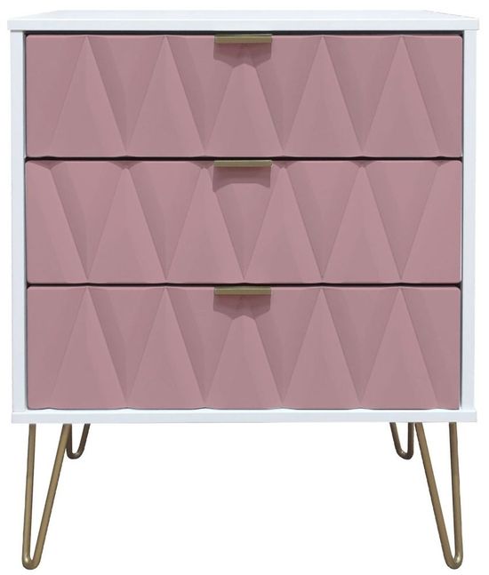 Diamond Pink and White 3 Drawer Midi Chest with Gold Hairpin Legs