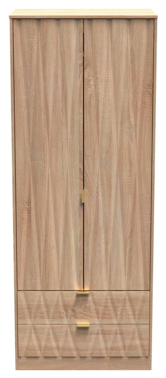 Diamond Oak Effect 2 Door 2 Drawer Tall Wardrobe